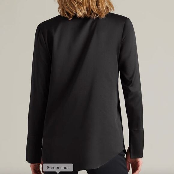 Black Party or Work Blouse by Rhone, Satin Button-Up – Size Medium - Picture 2 of 5